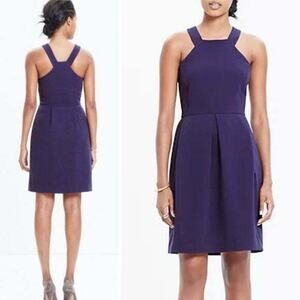 MADEWELL NWT 12 Women's Navy Fit & Flare Side Zip Halter Crepe Dress MSRP $148